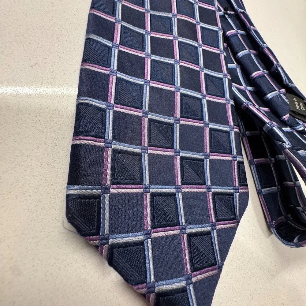 Michael Kors Tie Mens‎ Blue Pink Square Geometric 100% Silk Old Money Preppy